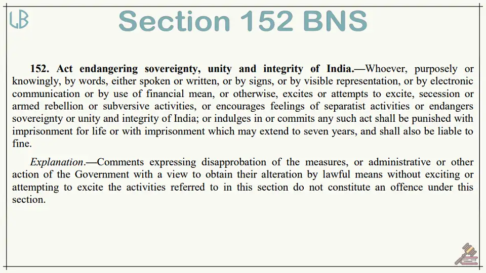 Section 152 of The Bharatiya Nyaya Sanhita Bare Act