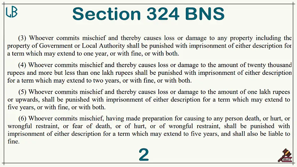 Section 324(3)(4)(5)(6) of The Bharatiya Nyaya Sanhita Bare Act