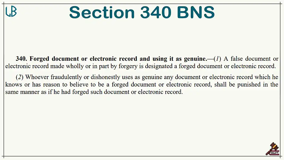 Section 340 of The Bharatiya Nyaya Sanhita Bare Act