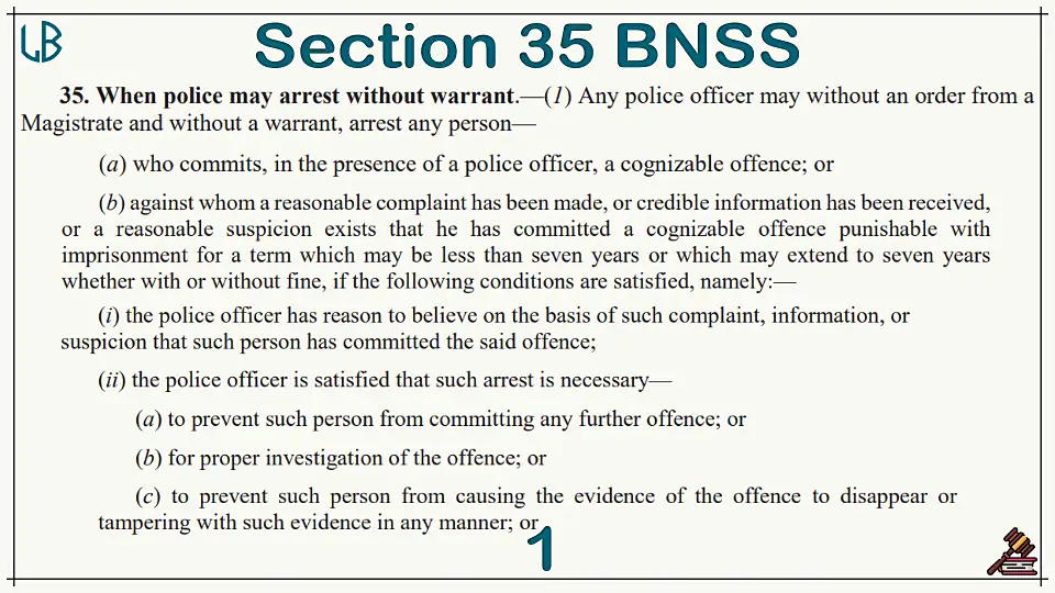 Section 35(1) of The Bharatiya Nagarik Suraksha Sanhita Bare Act